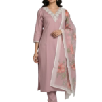 Dusty Rose Rayon Kurta Set with dupatta by Noir and Grace