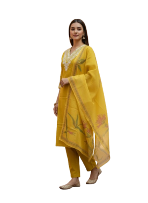 Sunshine Yellow Rayon Kurta Set with dupatta by Noir and Grace