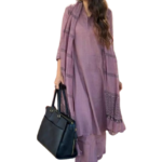 Mauve Rayon Kurta Pant Set with dupatta by Noir and Grace