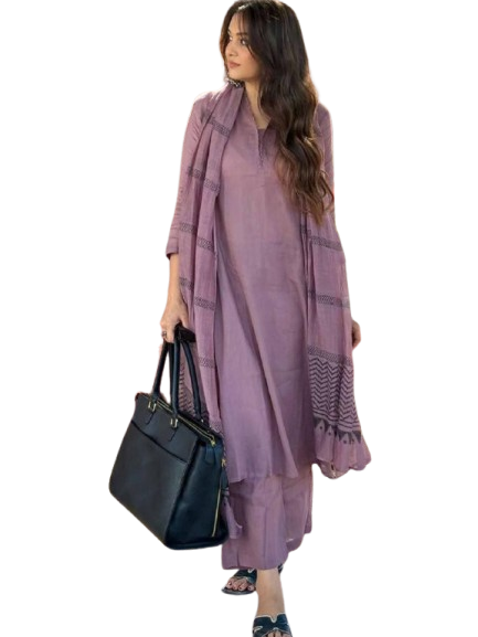 Mauve Rayon Kurta Pant Set with dupatta by Noir and Grace