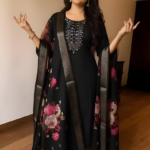 Jet Black Rayon Kurta Set with dupatta by Noir and Grace - view 2