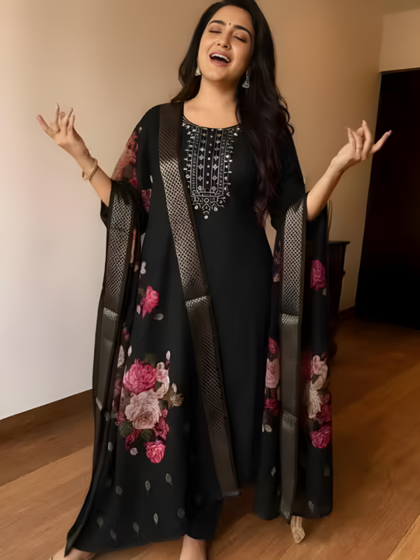 Jet Black Rayon Kurta Set with dupatta by Noir and Grace - view 2