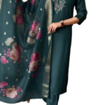 Deep Teal Rayon Kurta Set with dupatta by Noir and Grace
