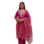 Rani Pink Rayon Kurta Set with dupatta by Noir and Grace
