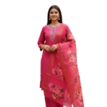 Deep Pink Rayon Kurta Set with dupatta by Noir and Grace