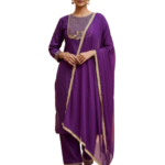 Deep Violet Rayon Kurta Set with dupatta by Noir and Grace