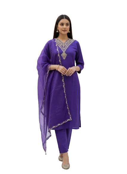 Indigo Rayon Kurta Set with dupatta by Noir and Grace