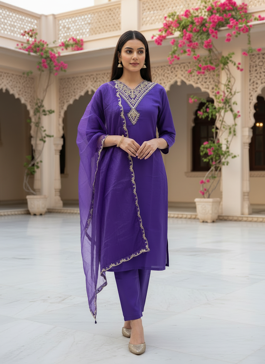 Indigo Rayon Kurta Set with dupatta by Noir and Grace