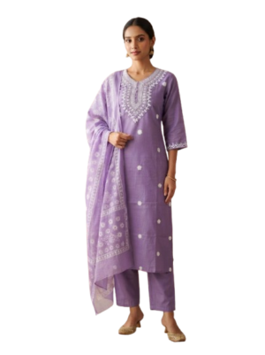 Lilac Rayon Kurta Set with dupatta by Noir and Grace