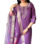 Purple Rayon Kurta Set with dupatta by Noir and Grace