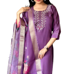 Purple Rayon Kurta Set with dupatta by Noir and Grace