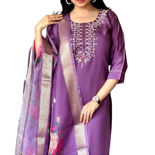 Purple Rayon Kurta Set with dupatta by Noir and Grace