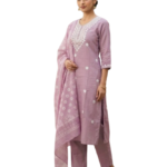Mauve Rayon Kurta Set with dupatta by Noir and Grace