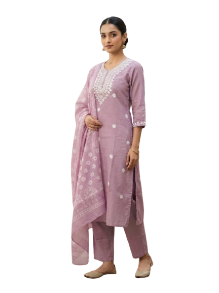 Mauve Rayon Kurta Set with dupatta by Noir and Grace