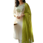 Off White Rayon Kurta Set with dupatta by Noir and Grace