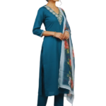 Deep Sea Blue Rayon Kurta Set with dupatta by Noir and Grace