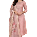 Dusty Pink Rayon Kurta Set with dupatta by Noir and Grace